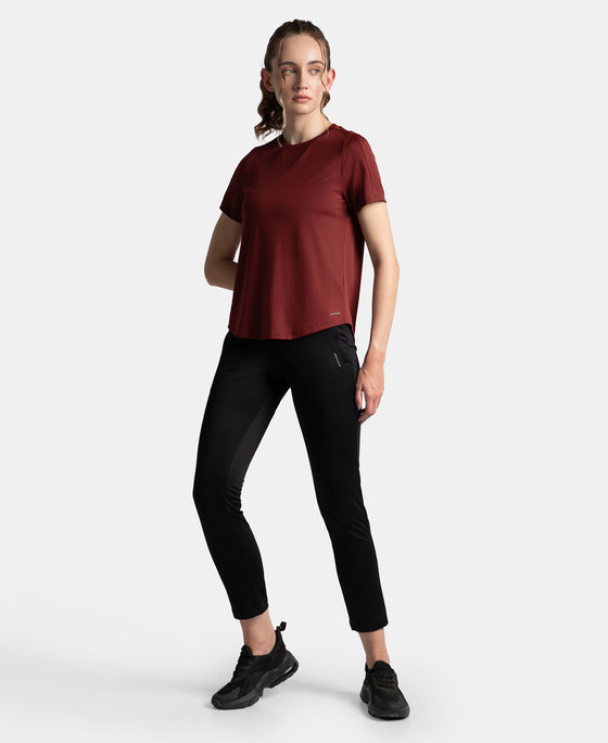 Microfiber Fabric Regular Fit Half Sleeve Breathable Mesh T-Shirt - Tawny Port