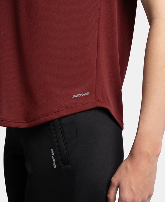 Microfiber Fabric Regular Fit Half Sleeve Breathable Mesh T-Shirt - Tawny Port