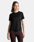 Microfiber Fabric Regular Fit Half Sleeve Breathable Mesh T-Shirt with Curved Hem Styling - Black