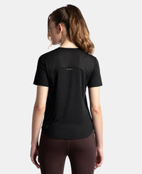 Microfiber Fabric Regular Fit Half Sleeve Breathable Mesh T-Shirt with Curved Hem Styling - Black