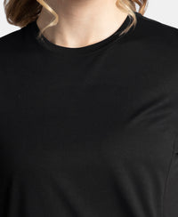 Microfiber Fabric Regular Fit Half Sleeve Breathable Mesh T-Shirt with Curved Hem Styling - Black