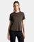 Microfiber Fabric Regular Fit Half Sleeve Breathable Mesh T-Shirt with Curved Hem Styling - Coffee