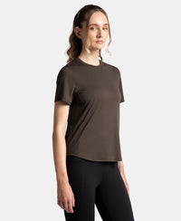 Microfiber Fabric Regular Fit Half Sleeve Breathable Mesh T-Shirt with Curved Hem Styling - Coffee