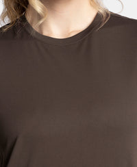Microfiber Fabric Regular Fit Half Sleeve Breathable Mesh T-Shirt with Curved Hem Styling - Coffee
