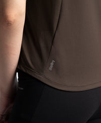 Microfiber Fabric Regular Fit Half Sleeve Breathable Mesh T-Shirt with Curved Hem Styling - Coffee