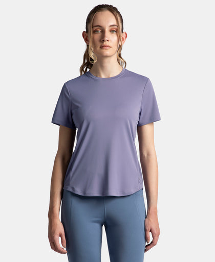 Microfiber Fabric Regular Fit Half Sleeve Breathable Mesh T-Shirt with Curved Hem Styling - Cosmic