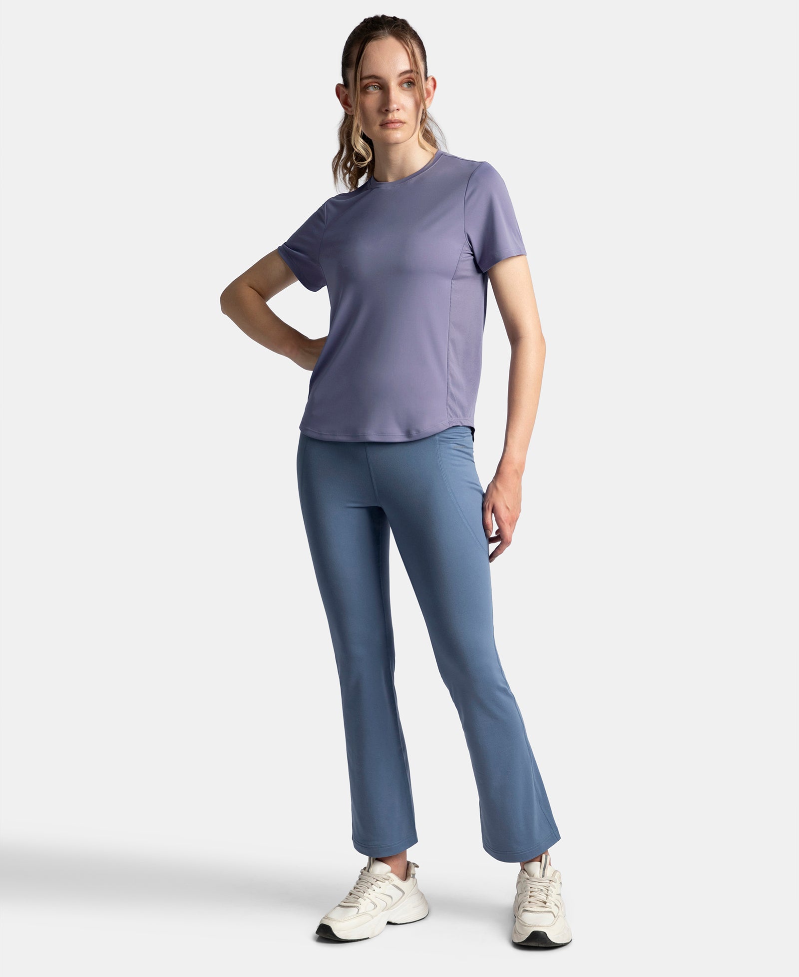 Microfiber Fabric Regular Fit Half Sleeve Breathable Mesh T-Shirt with Curved Hem Styling - Cosmic