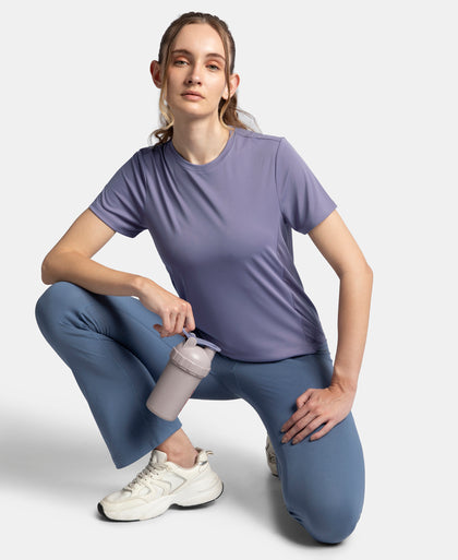 Microfiber Fabric Regular Fit Half Sleeve Breathable Mesh T-Shirt with Curved Hem Styling - Cosmic