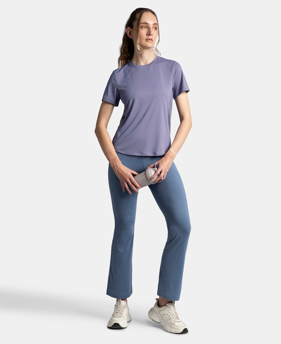 Microfiber Fabric Regular Fit Half Sleeve Breathable Mesh T-Shirt with Curved Hem Styling - Cosmic