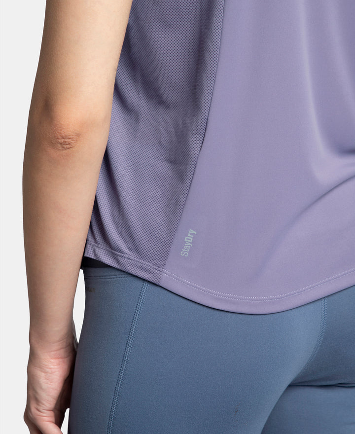 Microfiber Fabric Regular Fit Half Sleeve Breathable Mesh T-Shirt with Curved Hem Styling - Cosmic