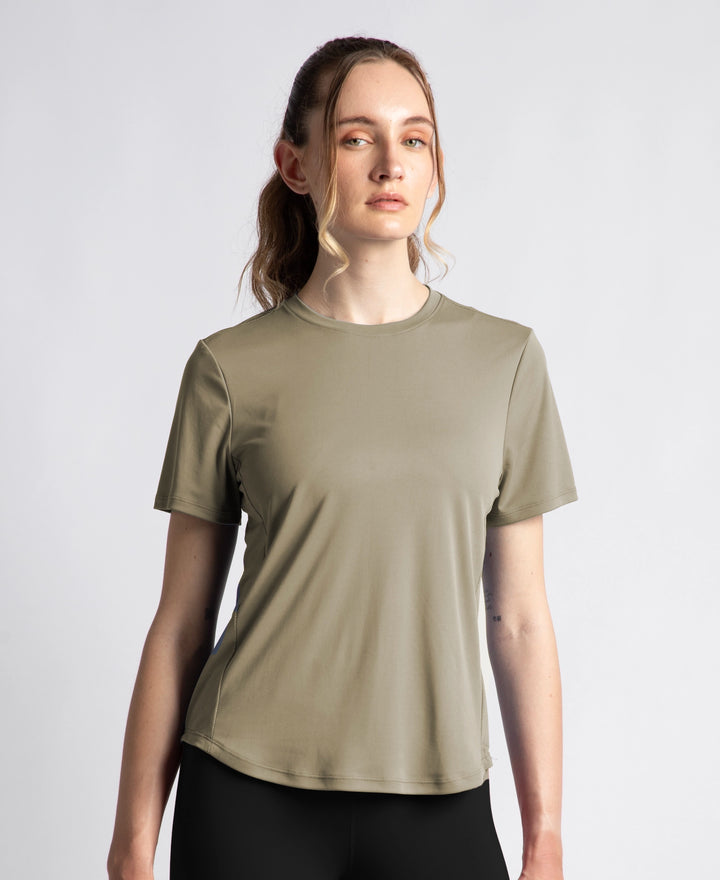Microfiber Fabric Regular Fit Half Sleeve Breathable Mesh Tshirt with Curved Hem Styling - Earth