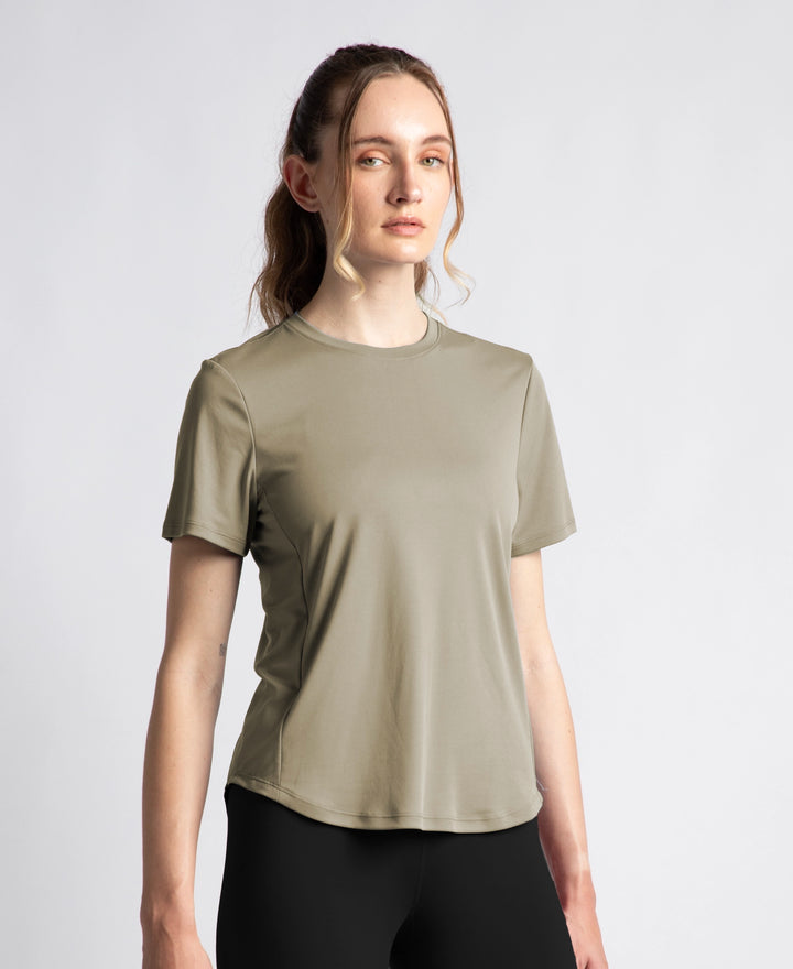 Microfiber Fabric Regular Fit Half Sleeve Breathable Mesh Tshirt with Curved Hem Styling - Earth