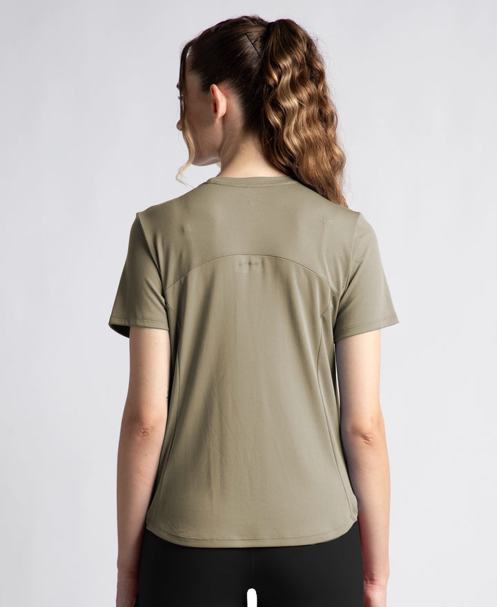 Microfiber Fabric Regular Fit Half Sleeve Breathable Mesh Tshirt with Curved Hem Styling - Earth