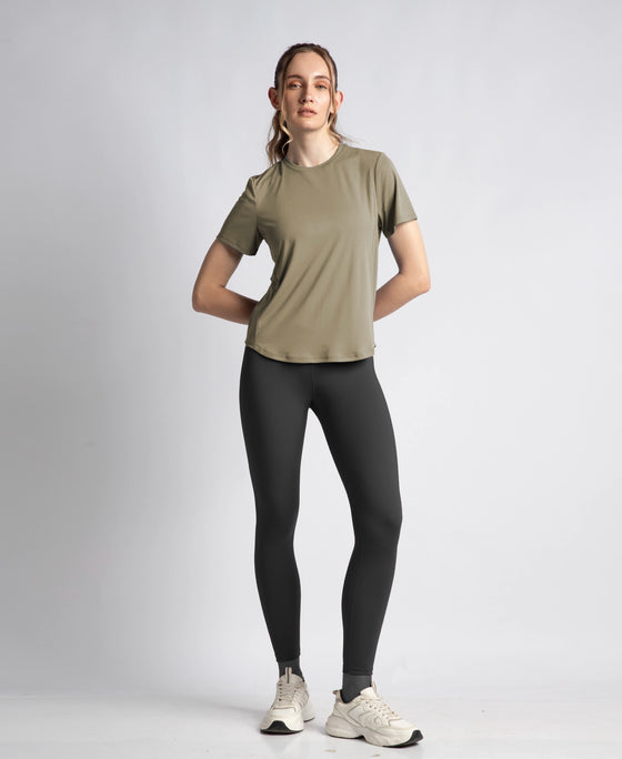 Microfiber Fabric Regular Fit Half Sleeve Breathable Mesh Tshirt with Curved Hem Styling - Earth