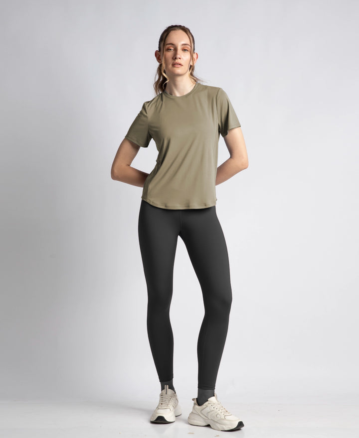 Microfiber Fabric Regular Fit Half Sleeve Breathable Mesh Tshirt with Curved Hem Styling - Earth