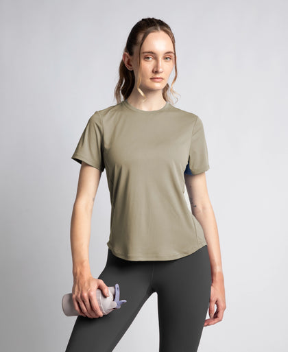 Microfiber Fabric Regular Fit Half Sleeve Breathable Mesh Tshirt with Curved Hem Styling - Earth