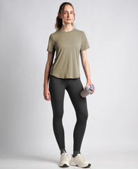 Microfiber Fabric Regular Fit Half Sleeve Breathable Mesh Tshirt with Curved Hem Styling - Earth