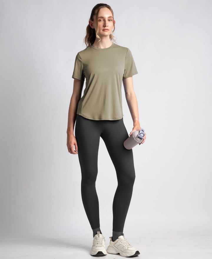 Microfiber Fabric Regular Fit Half Sleeve Breathable Mesh Tshirt with Curved Hem Styling - Earth