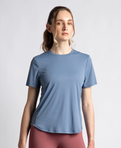 Microfiber Fabric Regular Fit Half Sleeve Breathable Mesh T-Shirt with Curved Hem Styling - Frost