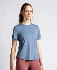 Microfiber Fabric Regular Fit Half Sleeve Breathable Mesh T-Shirt with Curved Hem Styling - Frost