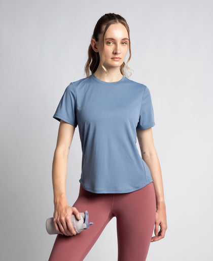 Microfiber Fabric Regular Fit Half Sleeve Breathable Mesh T-Shirt with Curved Hem Styling - Frost
