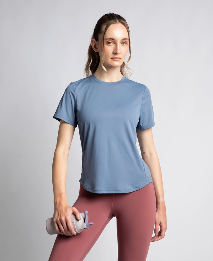 Microfiber Fabric Regular Fit Half Sleeve Breathable Mesh T-Shirt with Curved Hem Styling - Frost