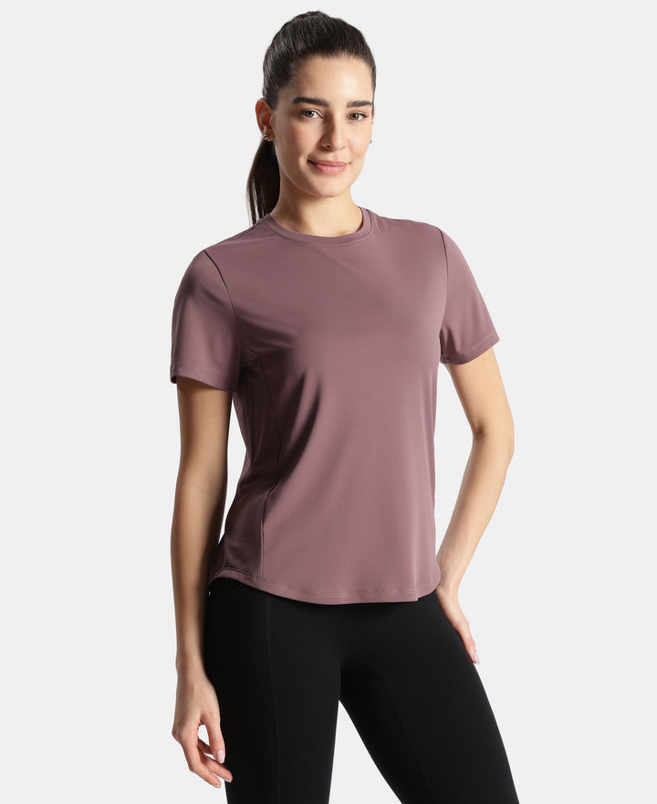 Microfiber Fabric Regular Fit Half Sleeve Breathable Mesh Tshirt with Curved Hem Styling - Flint
