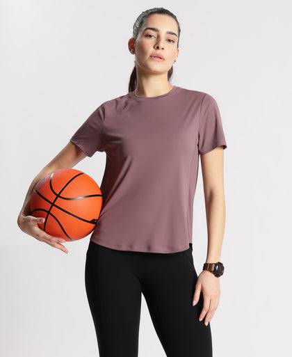 Microfiber Fabric Regular Fit Half Sleeve Breathable Mesh Tshirt with Curved Hem Styling - Flint
