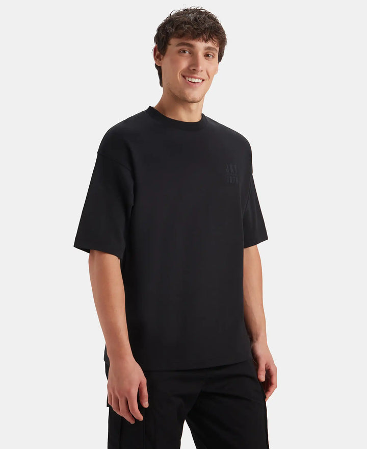 Super Combed Cotton Rich Graphic Printed Oversized T-Shirt - Deep Black