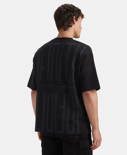 Super Combed Cotton Rich Graphic Printed Oversized T-Shirt - Deep Black