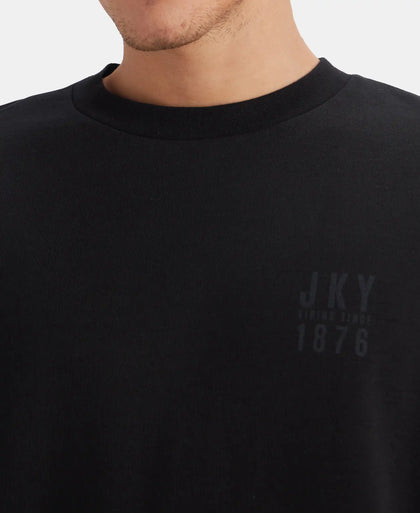 Super Combed Cotton Rich Graphic Printed Oversized T-Shirt - Deep Black