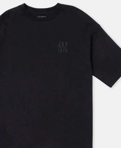 Super Combed Cotton Rich Graphic Printed Oversized T-Shirt - Deep Black