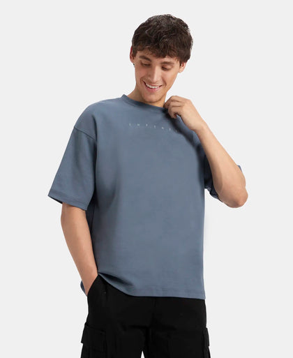 Super Combed Cotton Rich Graphic Printed Oversized T-Shirt - Blue