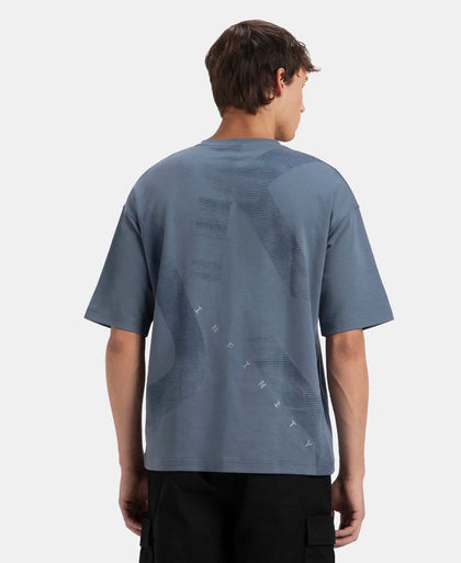 Super Combed Cotton Rich Graphic Printed Oversized T-Shirt - China Blue