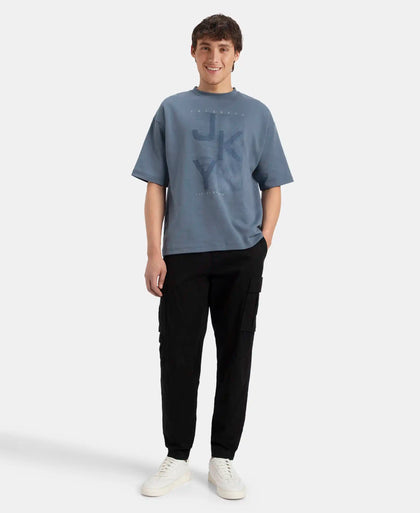 Super Combed Cotton Rich Graphic Printed Oversized T-Shirt - China Blue