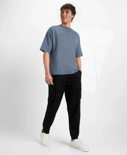 Super Combed Cotton Rich Graphic Printed Oversized T-Shirt - Blue