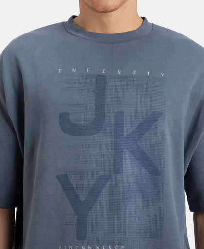 Super Combed Cotton Rich Graphic Printed Oversized T-Shirt - China Blue