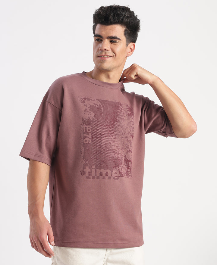 Super Combed Cotton Rich Graphic Printed Oversized T-Shirt - Rose Taupe