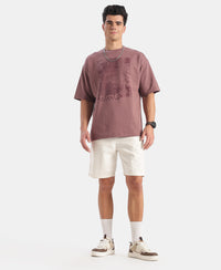 Super Combed Cotton Rich Graphic Printed Oversized T-Shirt - Rose Taupe