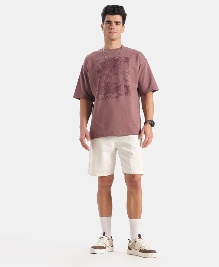 Super Combed Cotton Rich Graphic Printed Oversized T-Shirt - Rose Taupe
