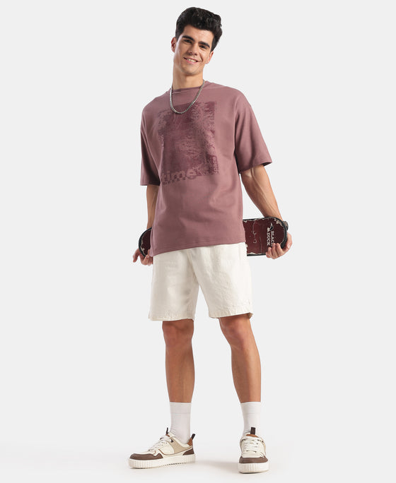Super Combed Cotton Rich Graphic Printed Oversized T-Shirt - Rose Taupe
