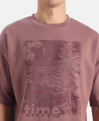 Super Combed Cotton Rich Graphic Printed Oversized T-Shirt - Rose Taupe