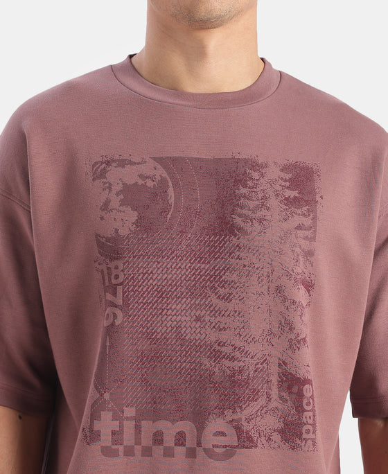 Super Combed Cotton Rich Graphic Printed Oversized T-Shirt - Rose Taupe