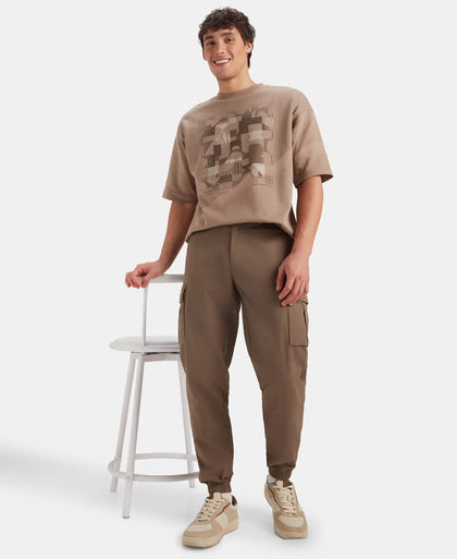 Super Combed Cotton Rich Graphic Printed Oversized T-Shirt - Taupe Grey