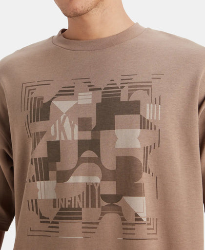 Super Combed Cotton Rich Graphic Printed Oversized T-Shirt - Taupe Grey