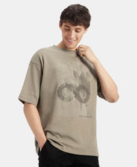 Super Combed Cotton Rich Graphic Printed Oversized T-Shirt - Vetiver