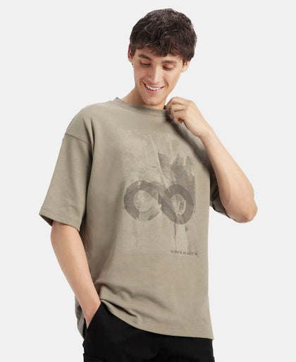 Super Combed Cotton Rich Graphic Printed Oversized T-Shirt - Vetiver