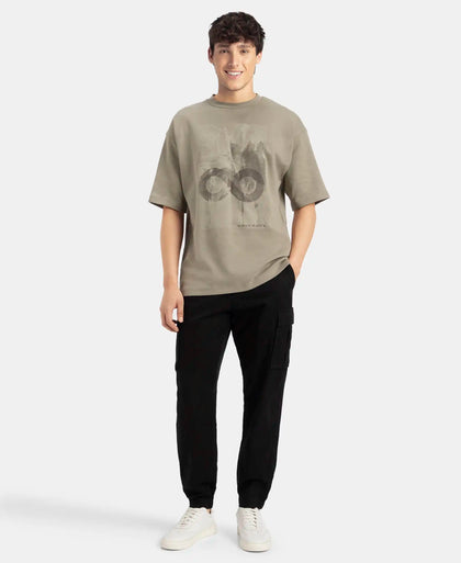 Super Combed Cotton Rich Graphic Printed Oversized T-Shirt - Vetiver
