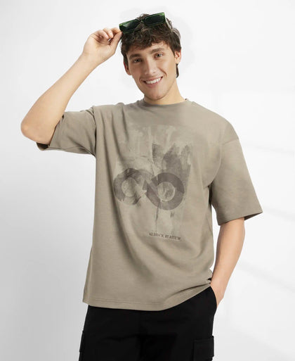 Super Combed Cotton Rich Graphic Printed Oversized T-Shirt - Vetiver