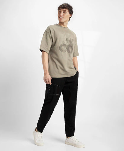 Super Combed Cotton Rich Graphic Printed Oversized T-Shirt - Vetiver